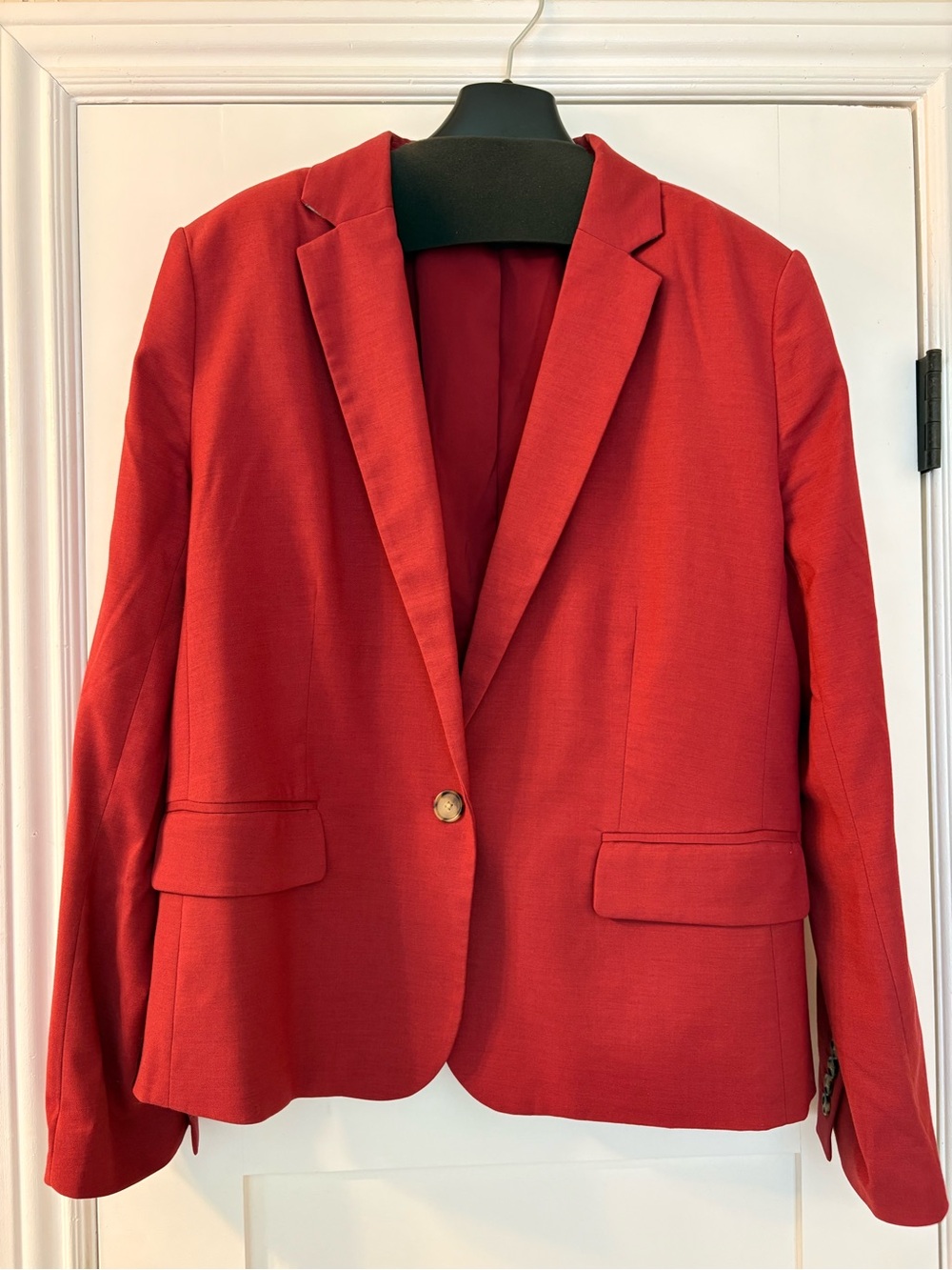 Ann Taylor One Button Tall Blazer in Lightweight Weave Bright Brick